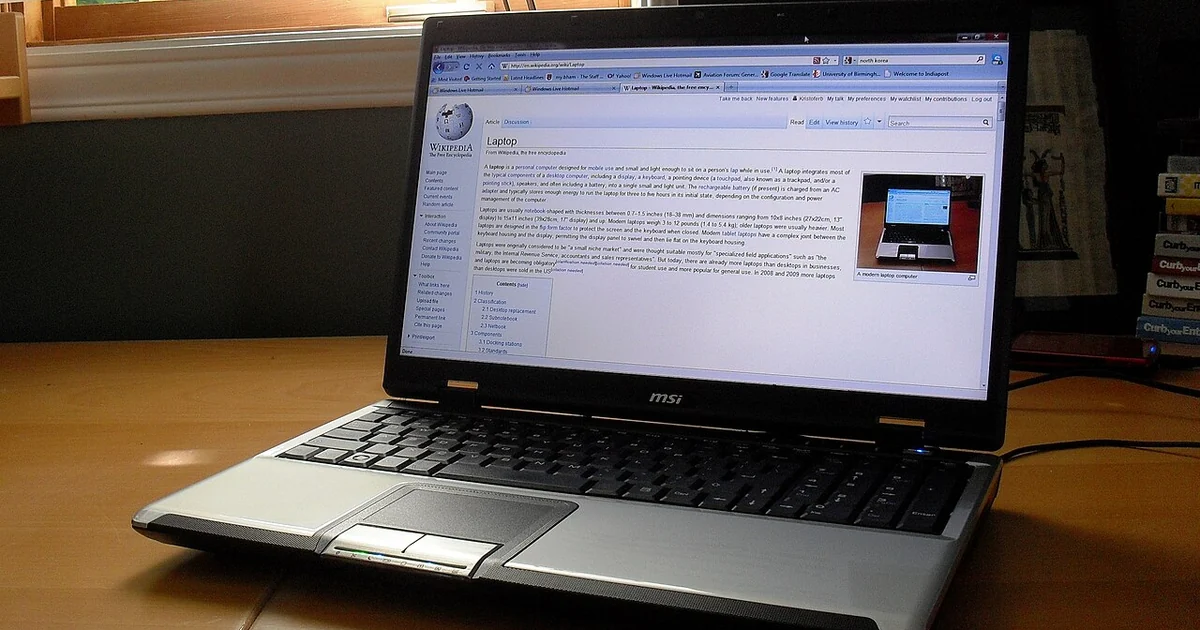 English Wikipedia screenshot on MSI laptop computer.